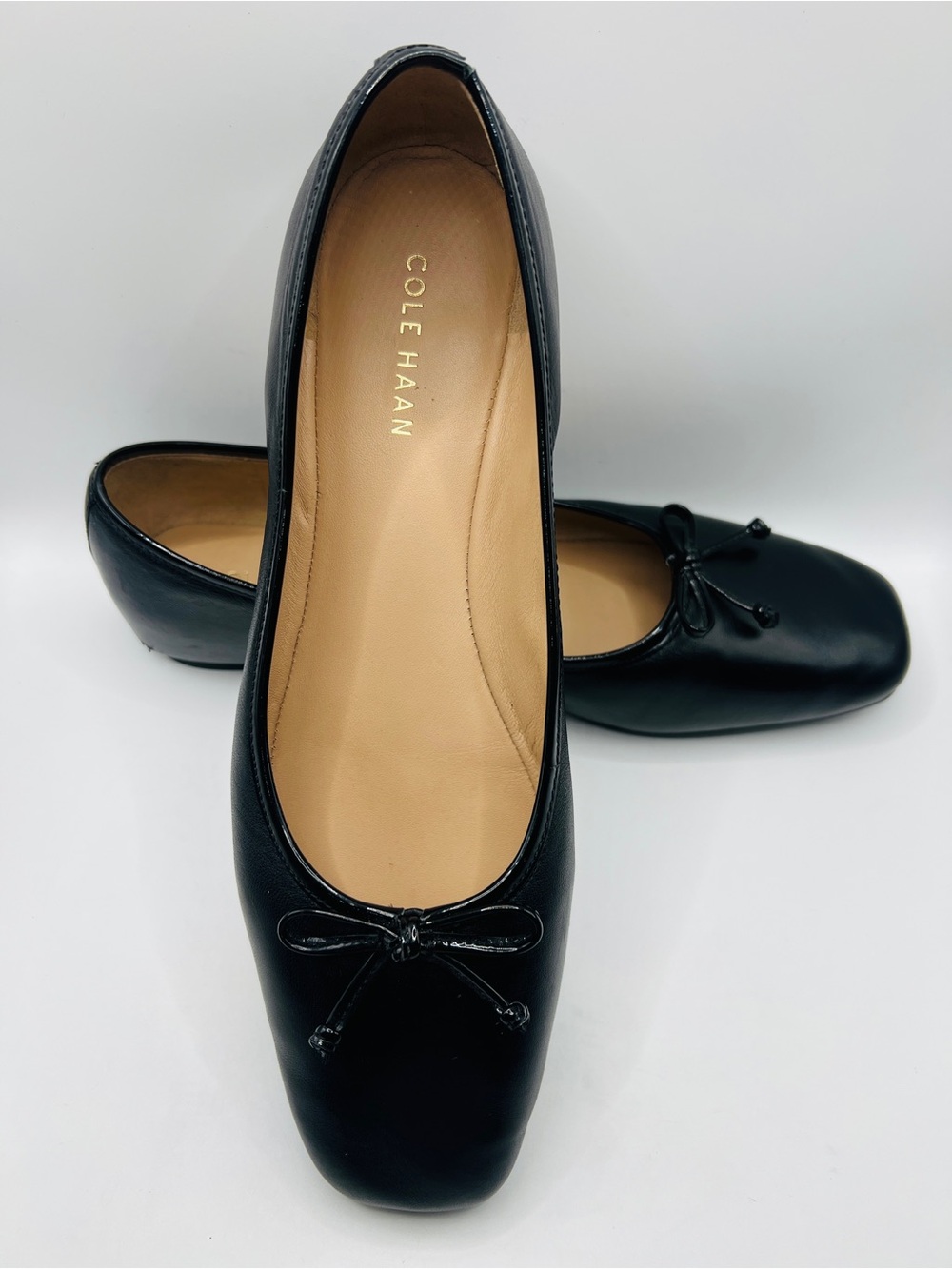 Cole Haan Yara Ballet Flat Shoes Bow Black Leather Women's Sz 10B